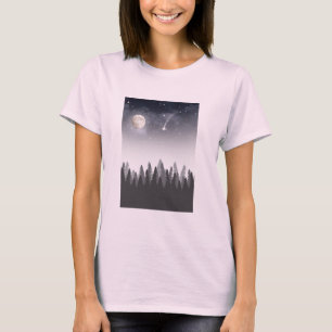 Mystiek Maanbos Sterren Nachtlandschap T-shirt