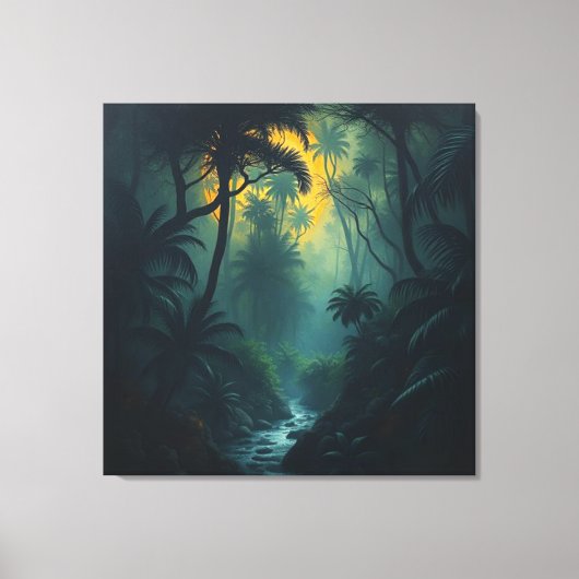Mystiek Oerwoud bij zonsondergang Canvas Afdruk (Voorkant)