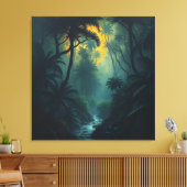 Mystiek Oerwoud bij zonsondergang Canvas Afdruk (Insitu (Woonkamer))