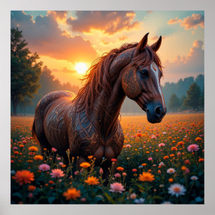 Mystiek Paard in Bloemveld Poster