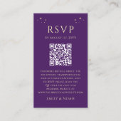 Mystiek Paarse Gouden Begroting QR Code RSVP Foto Informatiekaartje (Voorkant)