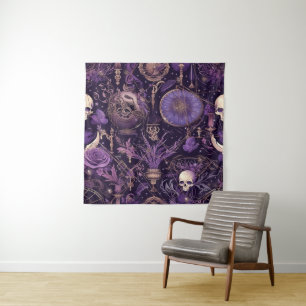 mystiek Paarse schedel tapestry Wandkleed