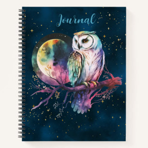 Mystiek Rainbow Owl & Full Moon Celestial Journal Notitieboek