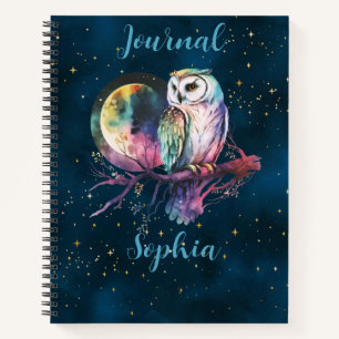 Mystiek Rainbow Owl & Full Moon Celestial Journal Notitieboek