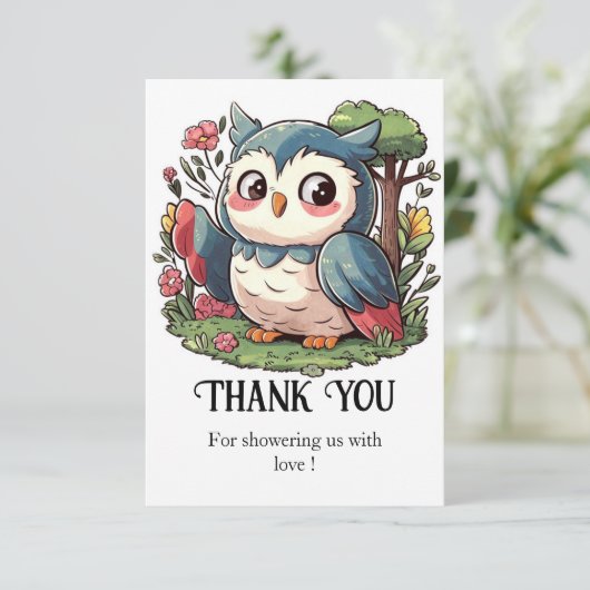 Mystiek Schattige Uil Baby shower Bedankkaart (Staand voorkant)