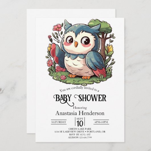 Mystiek Schattige Uil Baby shower Kaart (Voorkant / Achterkant)