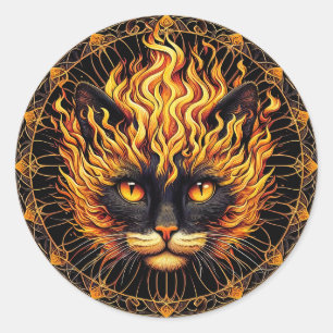 Mystiek vuur kat mandala ontwerp ronde sticker