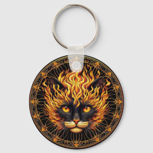 Mystiek vuur kat mandala ontwerp sleutelhanger