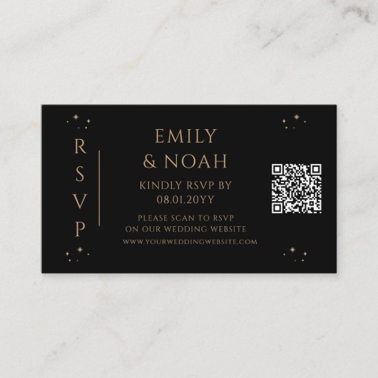 Mystiek Zwart Goud Budget QR Code RSVP Informatiekaartje (Voorkant)