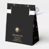 Mystiek Zwart Goud Celestial Galaxy Bruiloft Bedankdoosjes (Achterkant)