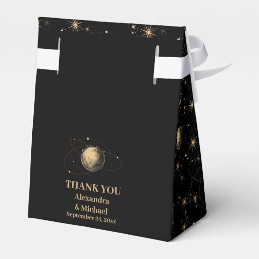 Mystiek Zwart Goud Celestial Galaxy Bruiloft Bedankdoosjes (Achterkant)