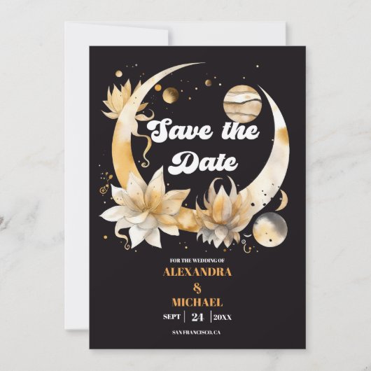Mystiek Zwart Goud Hemelse Bruiloft Save The Date (Voorkant)