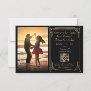 Mystiek Zwart Goud QR Code Foto Opslaan De Datum Aankondiging