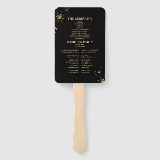 Mystiek Zwart Goud Sterren Bruiloft Details Handwaaier (Achterkant)