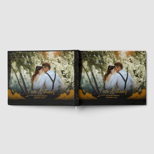 Mystiek Zwart Goud Wolken Maan Bruiloft Gastenboek (Volledig)