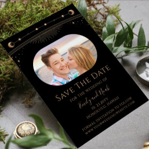 Mystiek Zwart Goud Zon Maan Star Space Save The Date