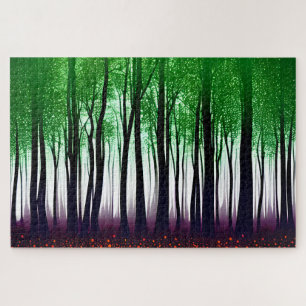 Mystiek Zwart Silhouetbos met Groene Bladeren Legpuzzel