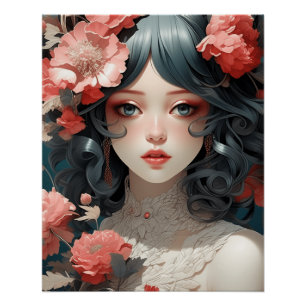 Mystieke AI anime Chic:  Little Black Dress Perfect Poster