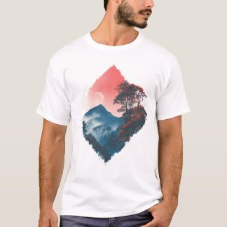Mystieke Berg Dieprode Maan Zen Kunst T-shirt