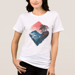 Mystieke Berg Dieprode Maan Zen Kunst Tri-Blend Shirt