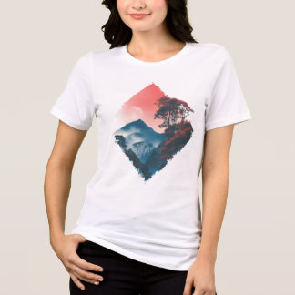 Mystieke Berg Dieprode Maan Zen Kunst Tri-Blend Shirt