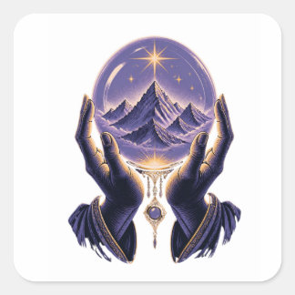 Mystieke Berg Hemelse Handen Spirituele Natuur Vierkante Sticker