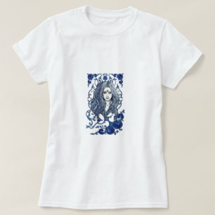 Mystieke Blauwe Boho Vrouw Portret Kunst T-shirt
