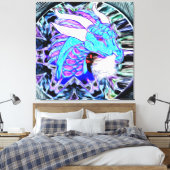 Mystieke Blauwe Draak met Hoorns Canvas Afdruk (Insitu (Slaapkamer))