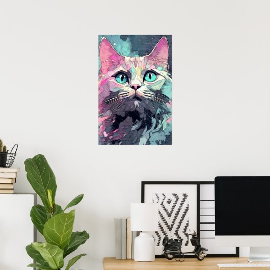 Mystieke Blauwe Ogen Kitten | Schattigee kat Poster (Thuiskantoor)
