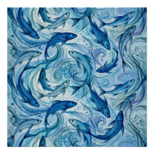 Mystieke Blauwe Vissen Stromende Harmonie Perfect Poster