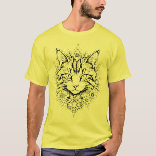 Mystieke Bloemenkat – ingewikkelde zwart-witte kun T-shirt