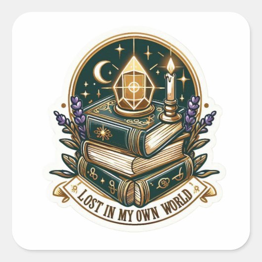 Mystieke Boekenstapel Sticker - Verloren In Mijn E (Voorkant)