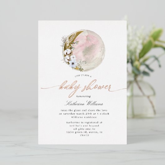 Mystieke Boheemse Maan Baby shower Folie Uitnodigi Folie Uitnodiging (Staand Voorkant)