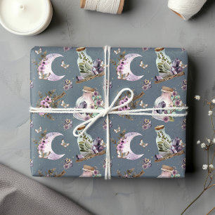 Mystieke Boho Lavendel Anemoon Maan en Flessen Cadeaupapier