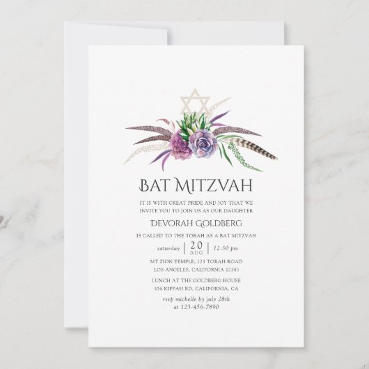 Mystieke Boho vetplanten Bat Mitzvah Kaart (Voorkant)