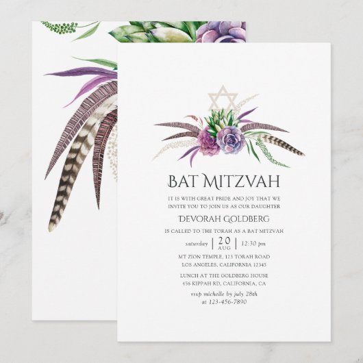 Mystieke Boho vetplanten Bat Mitzvah Kaart (Voorkant / Achterkant)