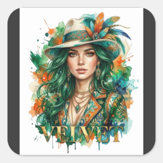 Mystieke Boho Vrouw Portret Fantasy Kunst T-shirt Vierkante Sticker