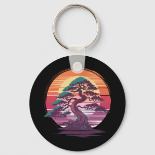 Mystieke Bonsai Tree - Retro Sunset Esthetisch Sleutelhanger