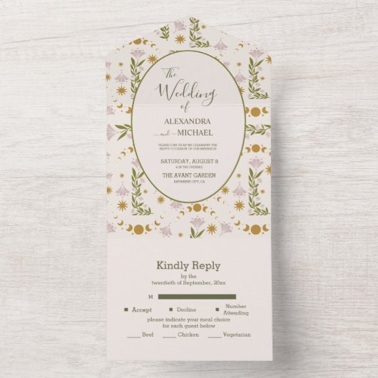  mystieke botanische bruiloft all in one uitnodiging (Binnen)