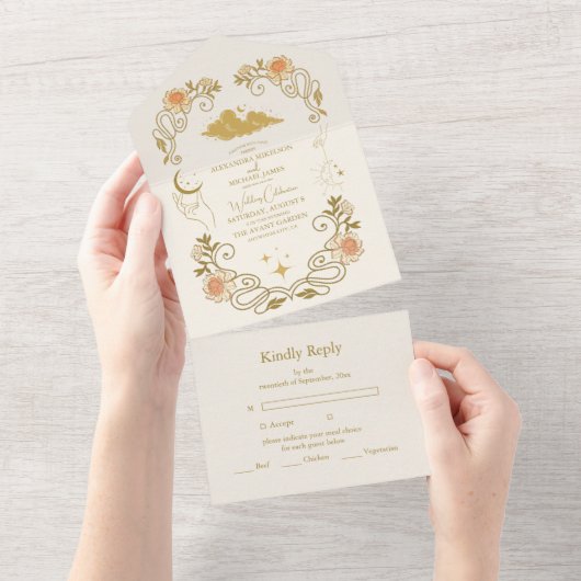 mystieke botanische bruiloft all in one uitnodiging (Afscheurbaar)