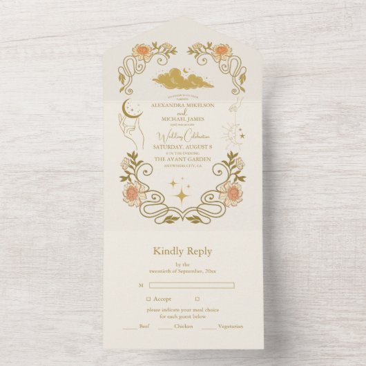 mystieke botanische bruiloft all in one uitnodiging (Binnen)