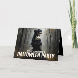Mystieke dame in donker Halloween bos - Uitnodigin Kaart