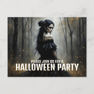 Mystieke Dame in Donker Halloweenbos Feestdagenkaart