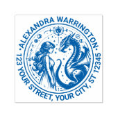 Mystieke draak en prinses naam terug adres zelfinktende stempel (Design)