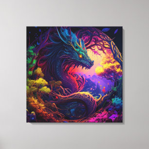 Mystieke Dragon Enchanted Forest Fantasy Art Canvas Afdruk