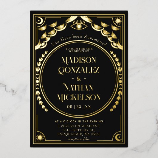 Mystieke Elegante Gouden Tarot Gotische Huwelijk Folie Uitnodiging (Voorkant)