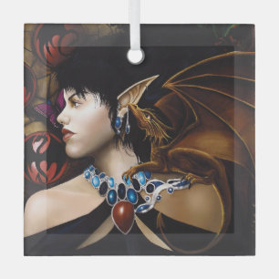 Mystieke Elfen Draak Gezel Vlinder Fantasie Glas Ornament