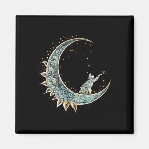 Mystieke esthetische kat zittend op halve maan Lu Magneet
