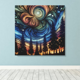 Mystieke Ethische Kunst met Bomen en Nachtelijke H Canvas Afdruk