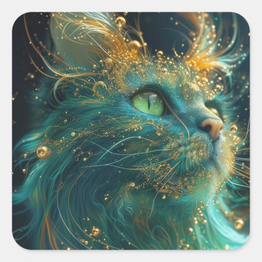 Mystieke Feline Vierkante Sticker (Voorkant)